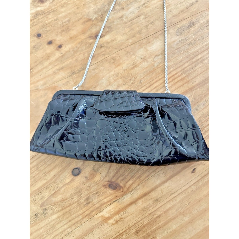 La REGALE Shiny  Black Clutch Purse Crossbody Strap